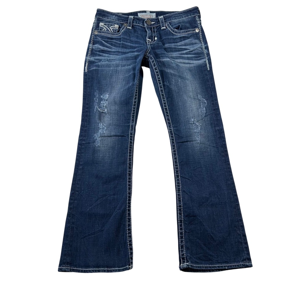 Big Star Liv Jeans Womens 30R Dark Wash Embroidery Bootcut Stretch Denim Low Y2K